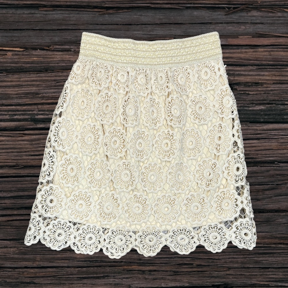 Bundle 3 or more Papillon Blanc Cream Smocked A-line Mini Skirt